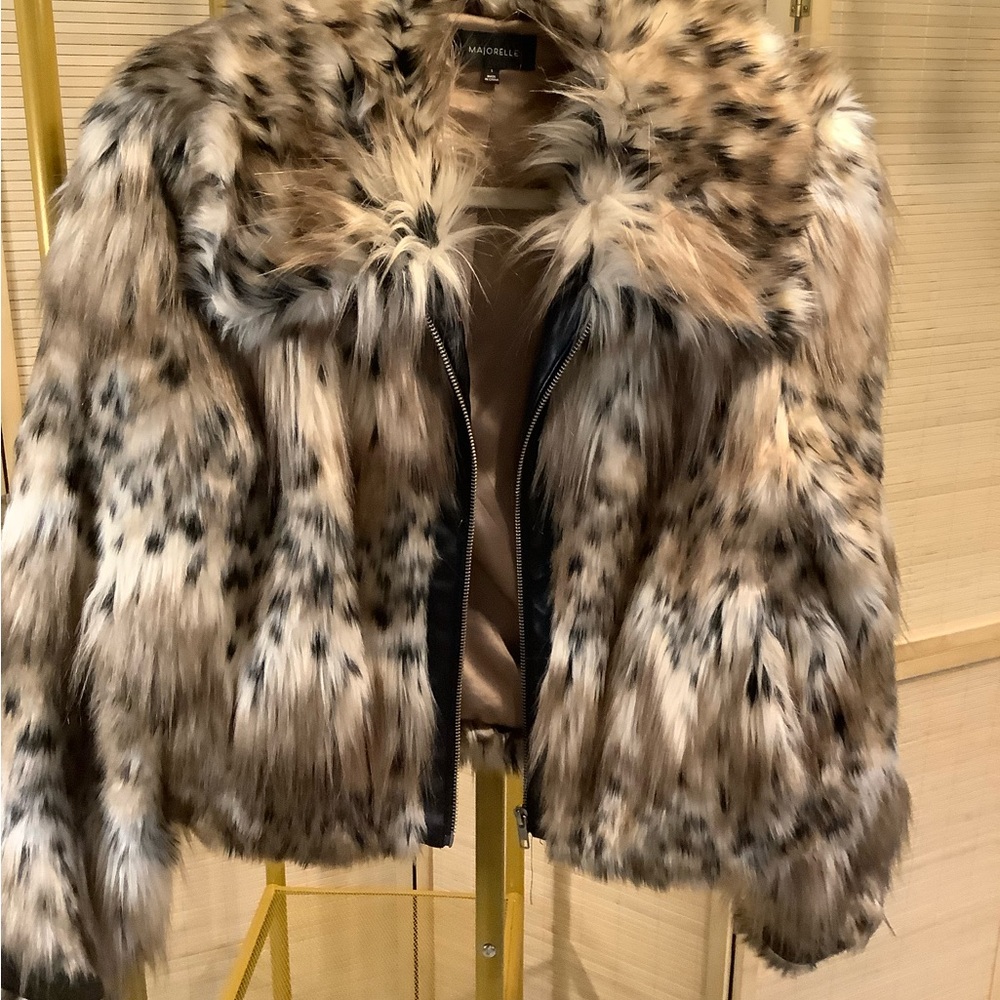 MAJORELLE Beige Leopard-Print Teddy Jacket